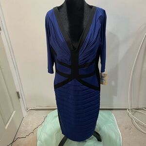 Signature by Sangria Royal Blue and Black Long Sleeve Dress